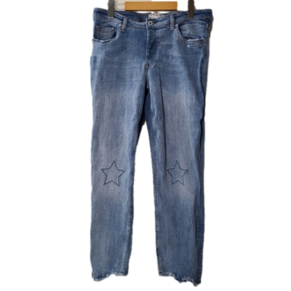 H&M x Coachella distressed straight leg raw hem lightwash button-fly jeans,Sz 12 - Picture 1 of 14